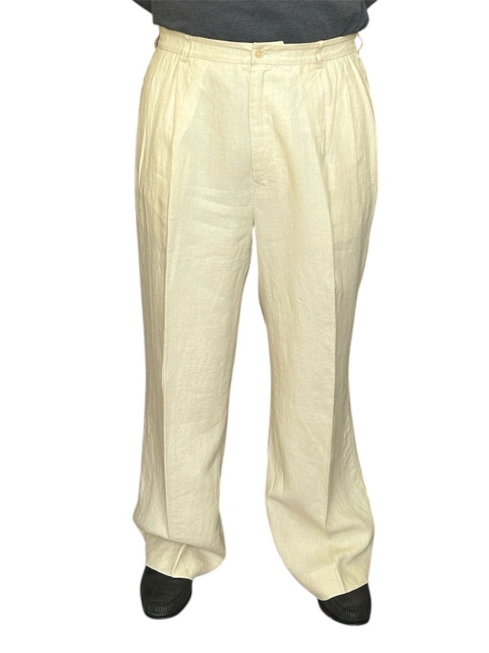 Henry Jacobson 100% Linen Men's Cream Pleated Dress Pants Waist 40"